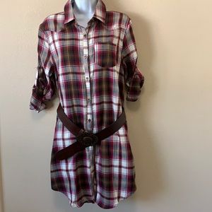 Faveur fall red plaid roll tab sleeve shirt dress M